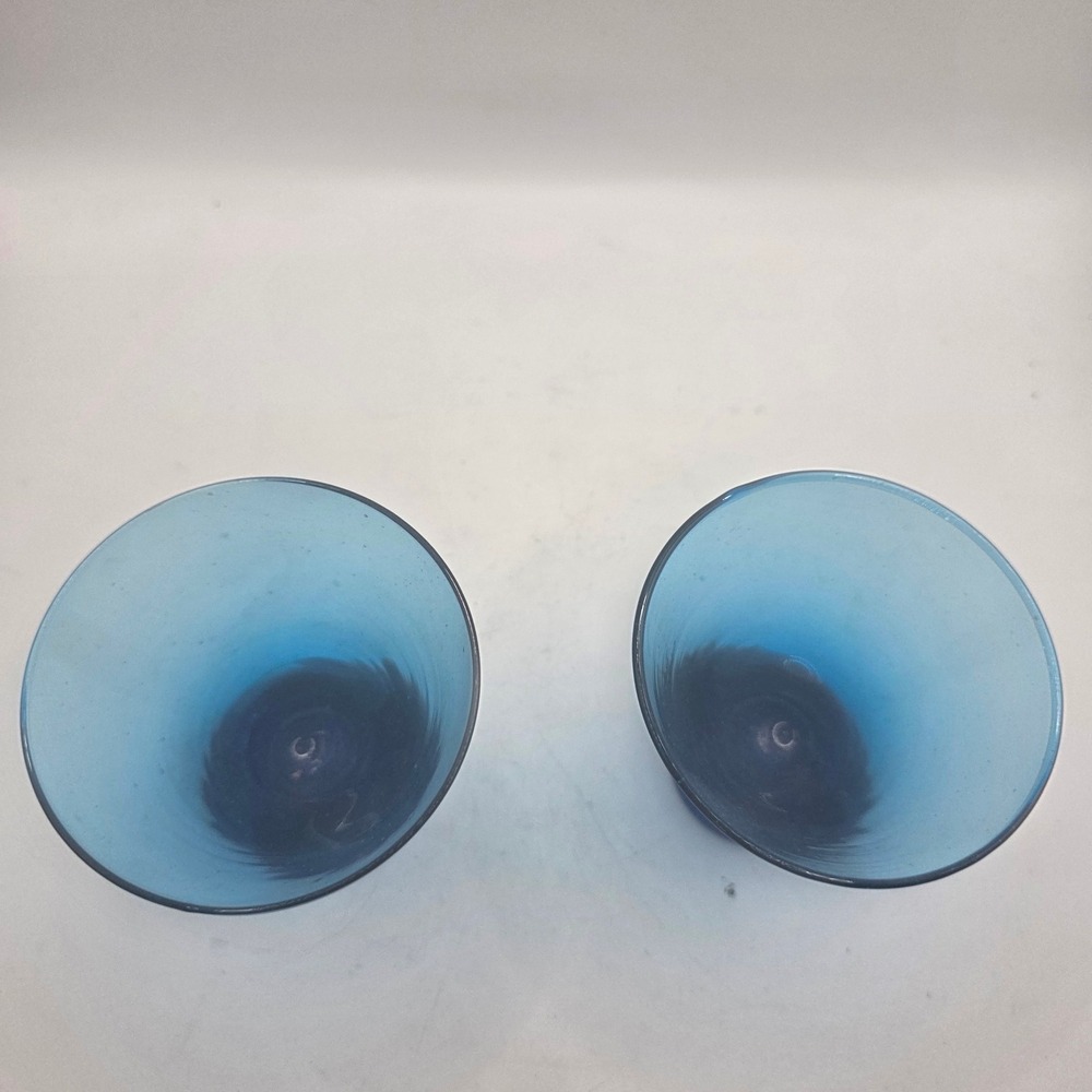 Vintage Blue Glass Footed Sherbet Dessert Cups Bowls Set of 2 MCM